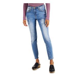 INDIGO SAINTS Womens Blue Pocketed Zippered Distressed Skinny Jeans 30